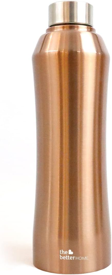 The Better HomeStainless Steel Water Bottle 1 Litre Water Bottle For Office | Water Bottle For Kids | Wide Mouth With Ergonomic Design | Water Bottle For Home Golden Color Pack of 1