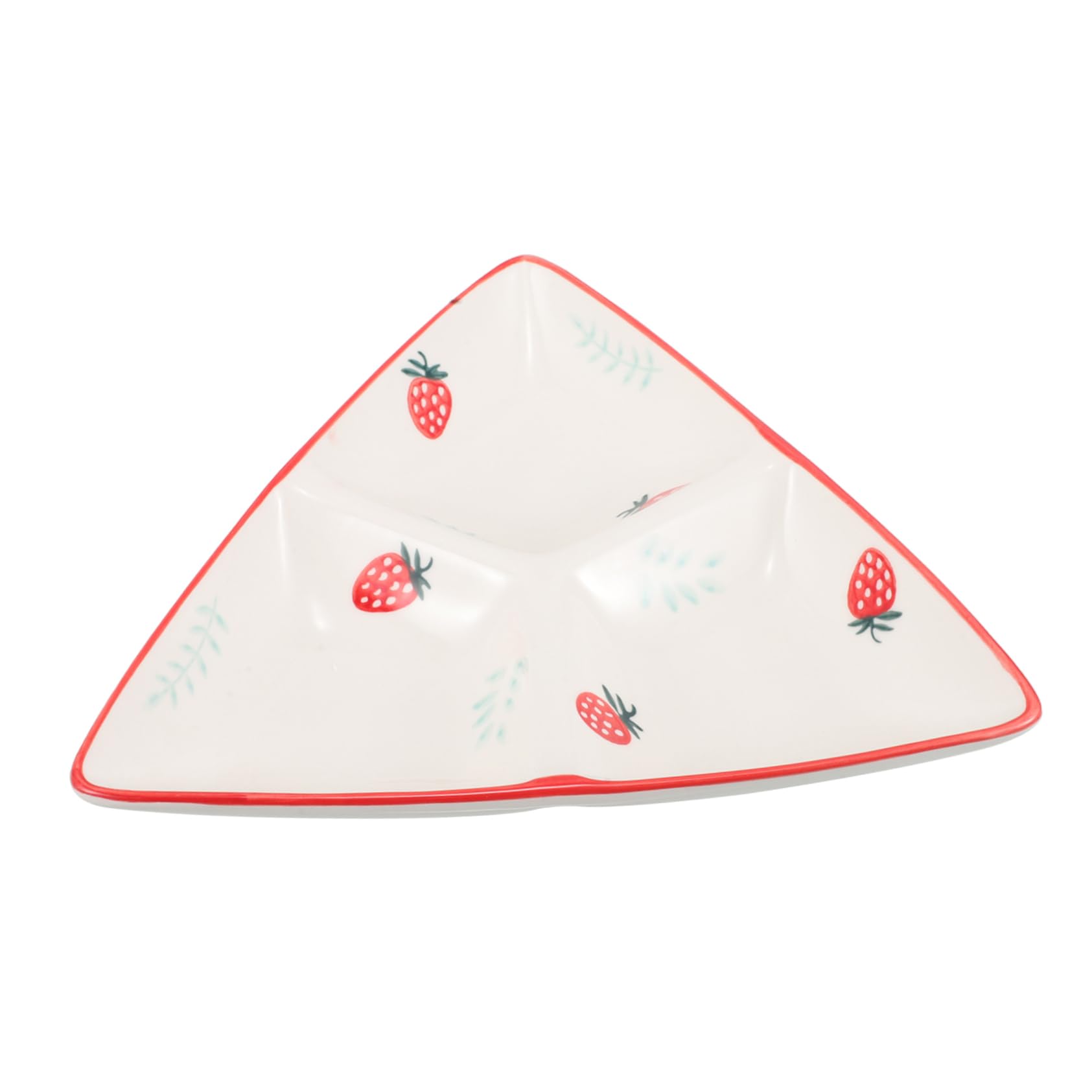 BEBEMOKO Triangular Ceramic Divided Breakfast Plate Cute Creative Compartment Serving Dish for Snacks and Meals Reusable Easy to Clean Aesthetic Tableware for Entertaining