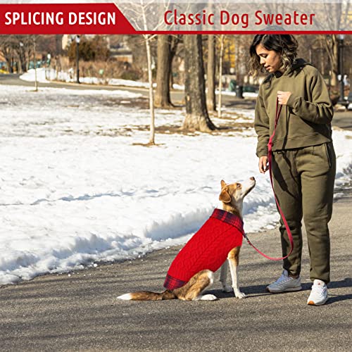 Judybridal Warm Dog Sweater With Leash Hole Plaid Patchwork Turtleneck Pet Knitted Sweaters Soft Cozy Dog Vest Clothes For Cold Weather For Small Medium Large Dogs (Xs | Red) #TOP4