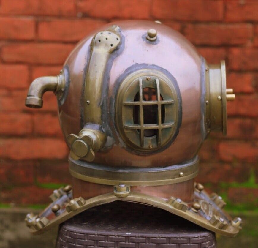 Generic Old Vintage Nautical Antique Copper Finish Us Navy Mark V Scuba Diving Helmet, As shown in image