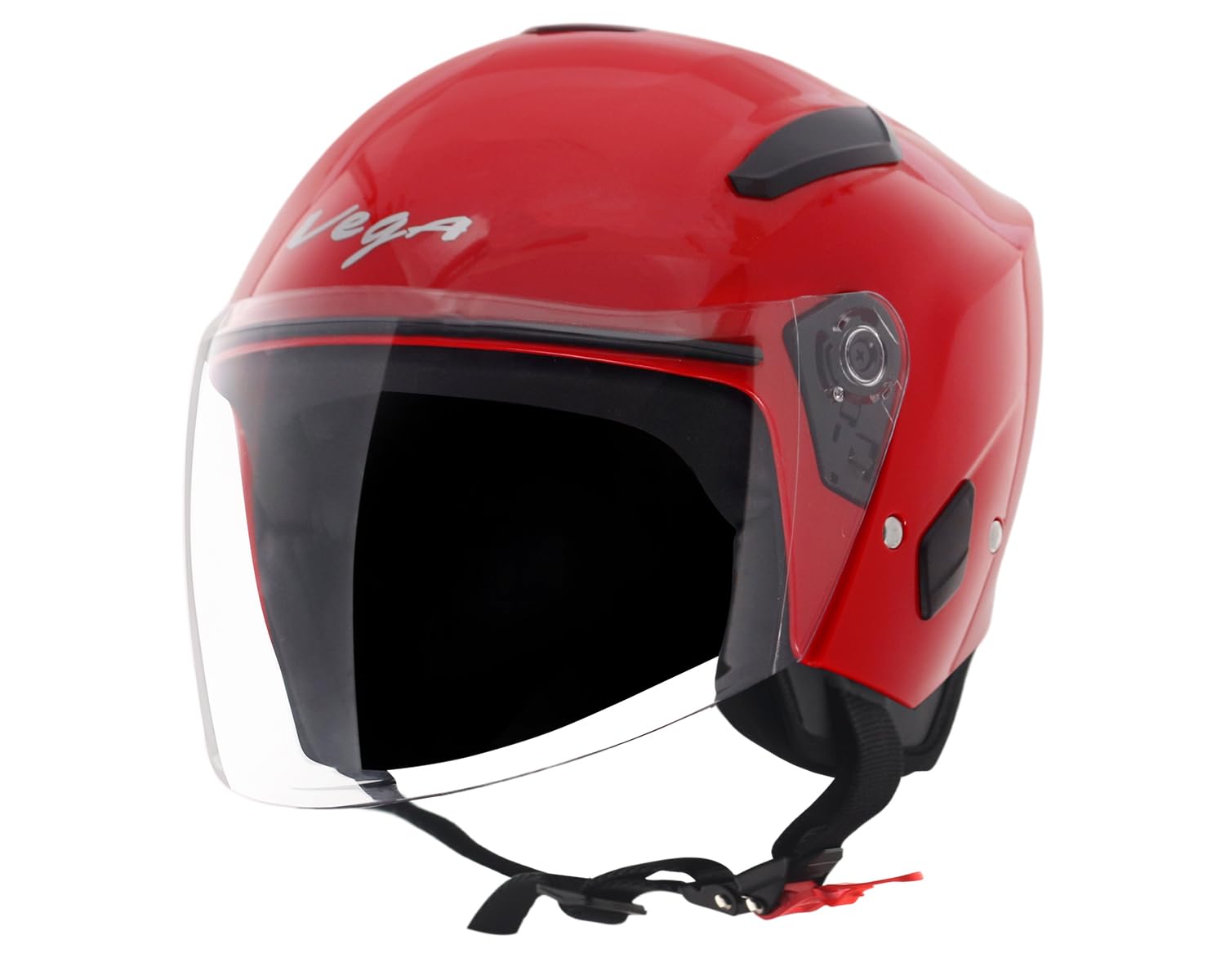 Vega Orion ISI Certified Gloss Finish Open Face Helmet for Men and Women with Clear Visor-Red-M-image-37