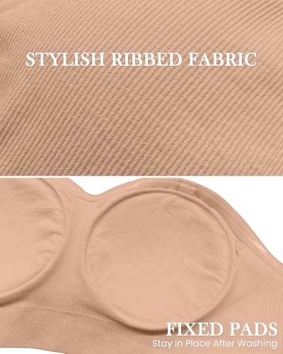 Image of WOWENY Strapless Bras for Women Bandeau Bra Wireless Non-Slip Silicone Seamless Padded Tube Top Bra