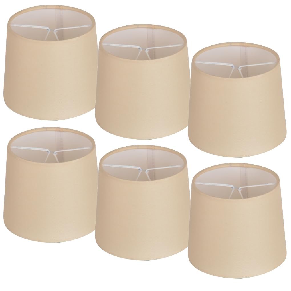 Loxton Lighting - Beige Clip on Lamp Shades Light Shades Candle Chandelier Lampshades for Ceiling Pendant Light, Wall Lights, (Set of 6) (6, Oat)