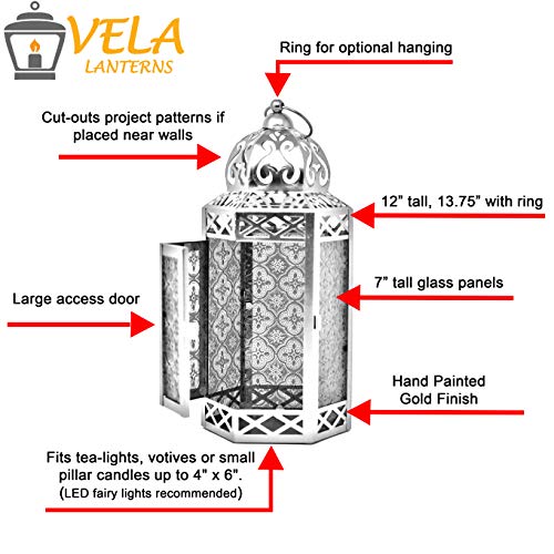 Vela Lanterns Gold Metal Decorative Moroccan Lantern Candle Holder Lamp for Indoor or Outdoor Home Decor Large - Image 4