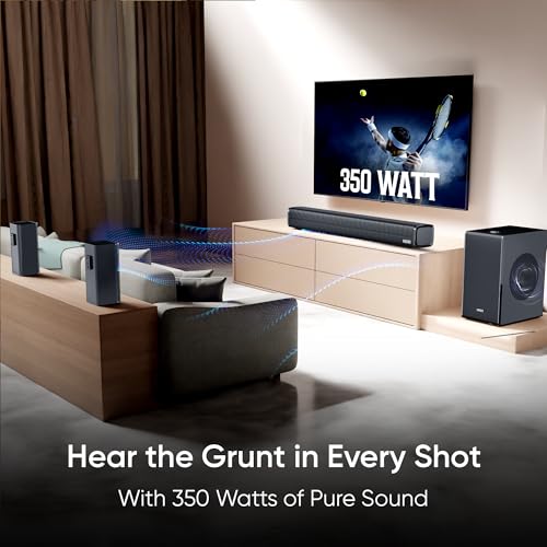 Image of Mivi Fort H350 Soundbar [], 5.1 Channel with 3 Built-in Speakers, 2 Satellite Speakers & External Subwoofer, Multiple EQ /Input Modes, Home Theatre 5.1,Made in India Sound Bar