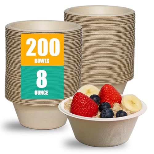 JINVOGREEN 200 Count 8 oz Paper Bowls, Small Disposable Compostable