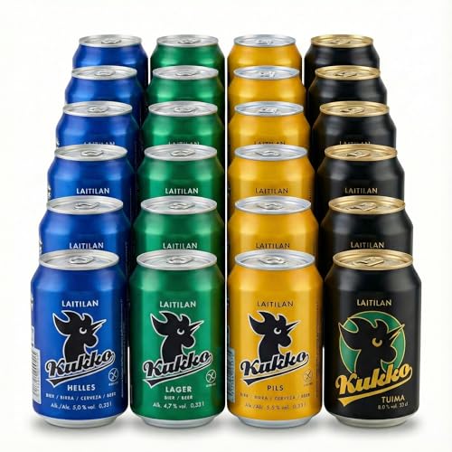 Kukko Glutenfreies Tasting Pack: Lager Pils Helles & Tuima Premium finnisches Craft-Bier mit sanftem knackigem weichem und kräftig-malzigem Geschmack 24 × 0 33 L Dosen