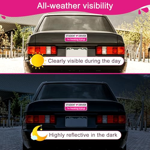 Image of 3pcs Student Driver Magnet, 10x3.54 Inch Reflective Magnetic Novice Driver Sticker Car Safety Attention Signs Reflective New Drivers Bumper Sticker for Beginners Student Car Decor