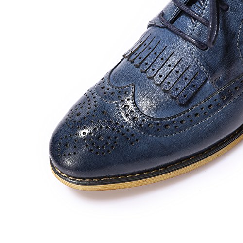 Mona Flying Women's Leather Perforated Lace-Up Saddle Oxfords Brogue Wingtip Derby Shoes #TOP2
