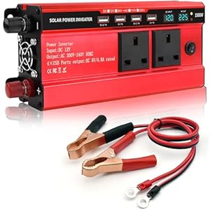 2000W Power Inverter 12V to 240V - Car Inverter DC 12V to AC 240V UK with LED Display, Pure Sine Wave Inverter with 3 UK Sockets and 4 USB for Outdoor Activities and Travel