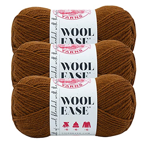 Image of Lion Brand Yarn Wool-Ease Yarn, Worsted-Weight Yarn for Knitting and Crocheting, 3 Pack, Umber