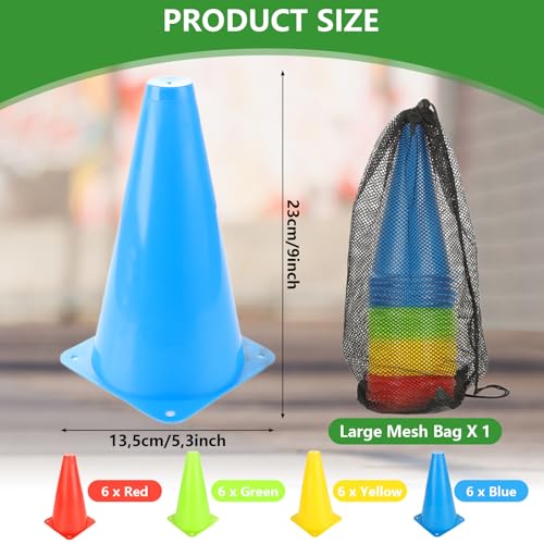 AKOLAFE 24 pilones con 4 colores para entrenamiento de fútbol con bolsa de transporte, conos auxiliares, para interior o exterior, deportes, juegos, entrenamiento de perros - imagen 2