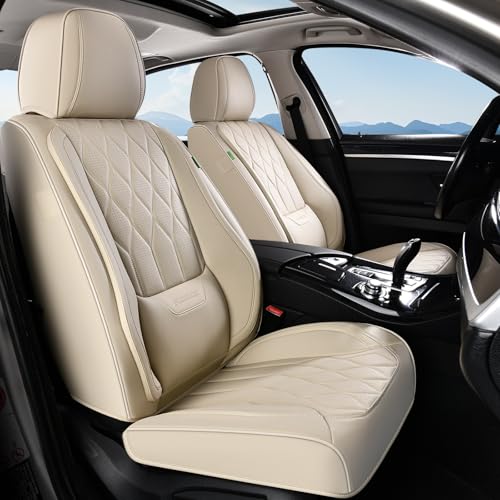 Image of FLORICH Automotive Seat Covers Front Seats Leather Car Seat Covers with Lumbar Support Front Seat Covers Waterproof Car Seat Cushion Protectors Universal Fit for Most Cars Sedans Trucks SUV, Beige