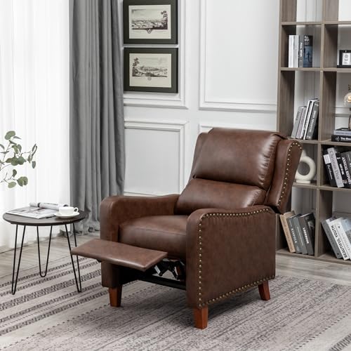 Sillón pushback reclinable piel marrón miniatura 1