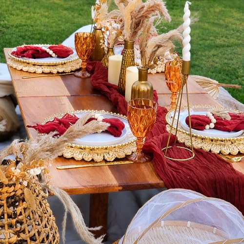 Image of 13.8 inch Set 6 Round Corn Husk Placemats | Boho Woven Rattan Table Mats | Natural Spring Farmhouse Plate Chargers | Handmade Rustic Wicker Place Mats for Christmas Wedding