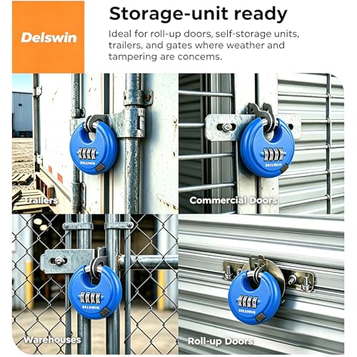 Image of 4 Digit Combination Disc Padlock with Hardened Steel Shackle Silver Lock for Sheds, Storage Unit, Gym and Fence (Blue 1Pcs)