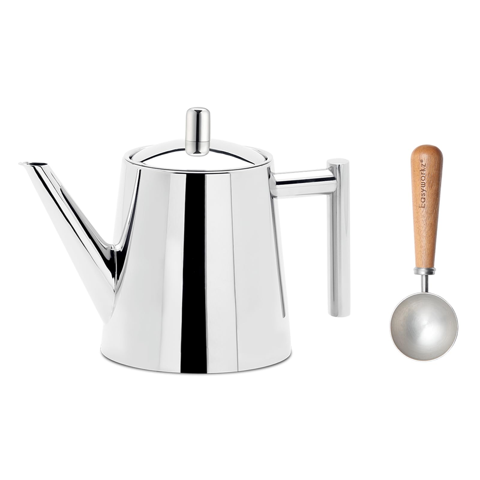 EasyworkzStainless Steel Teapot With Removeable Infuser 50 oz, Bundled with Easyworkz Retro Stainless Steel Coffee Spoon with Black Walnut Handle,10g - Measuring Spoon