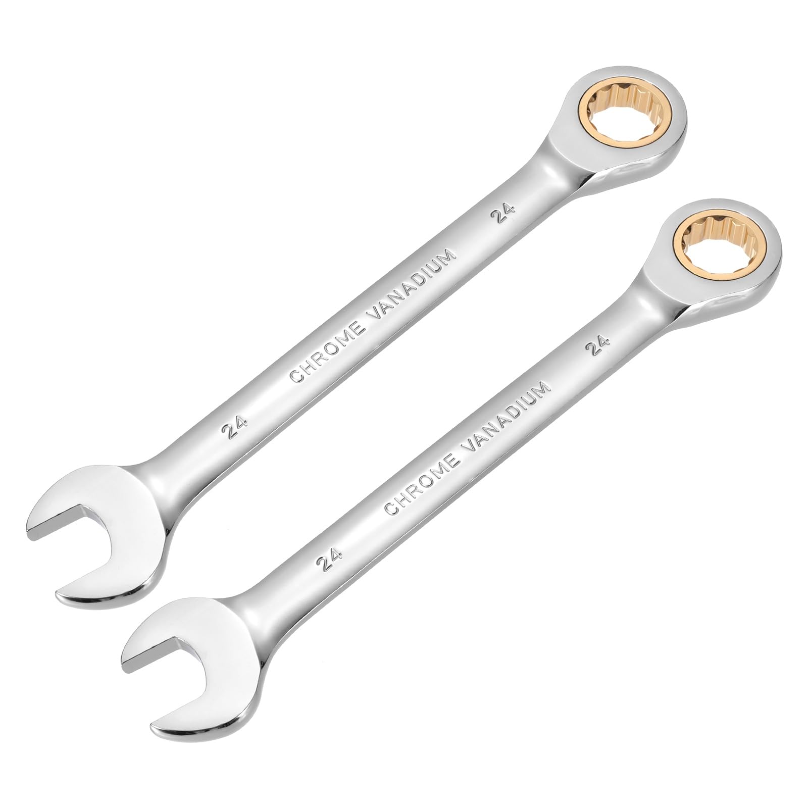 sourcing map 2pcs Ratcheting Combination Wrench 24mm Metric 12 Point CR-V Steel Chromed Lengthen Double Box Open-Ended Ratchet Wrenches with 72 Tooth and 5° Swing Gear Spanner Tool for Repair