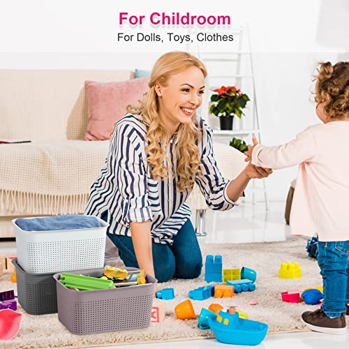 Plastic Storage Baskets With Lids Set Of 6 Lidded Storage Organizer Bins Containers Baskets For Organizing Shelves Desktop Closet Playroom Classroom Office, 10.6X7.5X5.1 Inches, Grey #TOP6