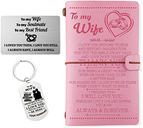 BeauGift Gifts for Wife, Wife Gifts from Husband To My Wife Birthday Gift Ideas Leather Journal + Keychain + Wallet Card, Wife Gifts Anniversary Wedding Romantic Gifts for Her, Birthday Gifts for Wife