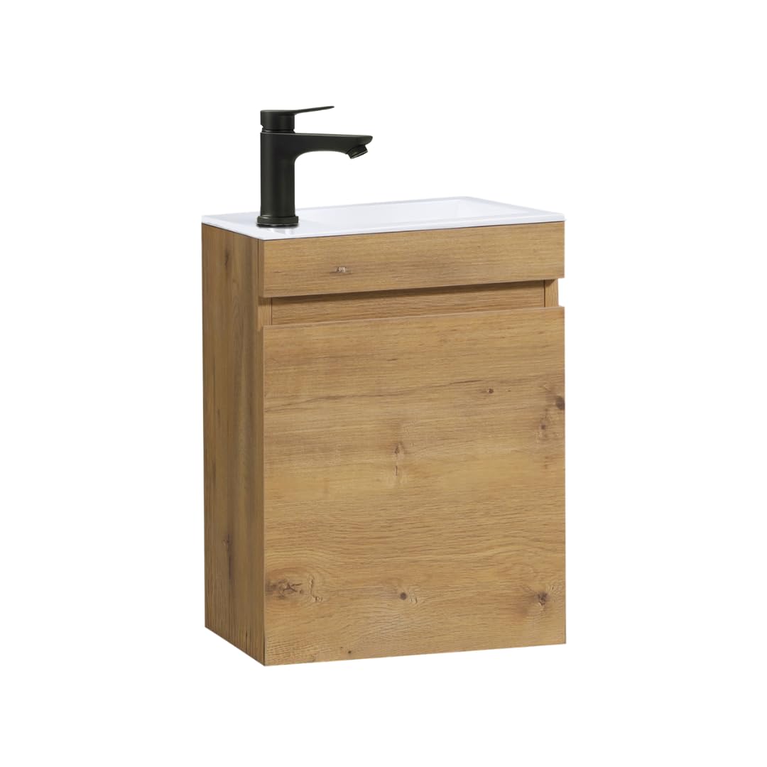 Meuble Lave Mains WC Meuble lavabo 40cm déjà monté (Chêne 40cm, sans Mitigeur)
