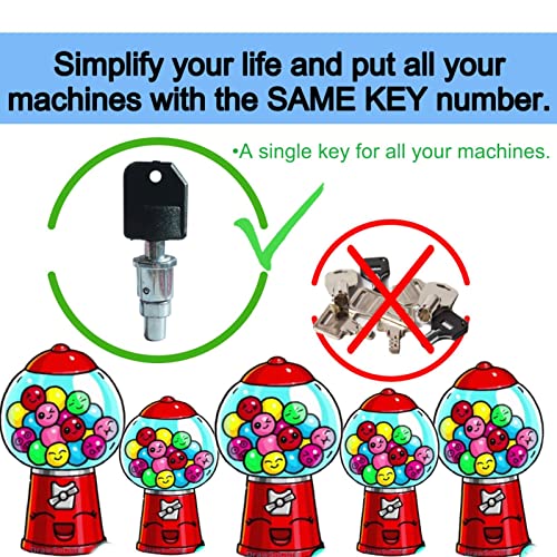 Image of Locks & Keys Classic Gumball Machine - Vending Machines Top Lid Tubular Key Lock for Capsule, Candy, Gumball Vending Machine. Gumball Machine Lock and Key 1 /4 inch Thread (4pc - Key Y2)