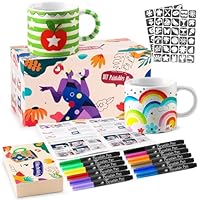 Keramik Tassen Bemalen Set für Erwachsene, DIY Keramik Bemalen Set mit Tassen, Porzellanstifte und Aufkleber, Kreatives Geschenk für Kinder & Erwachsene