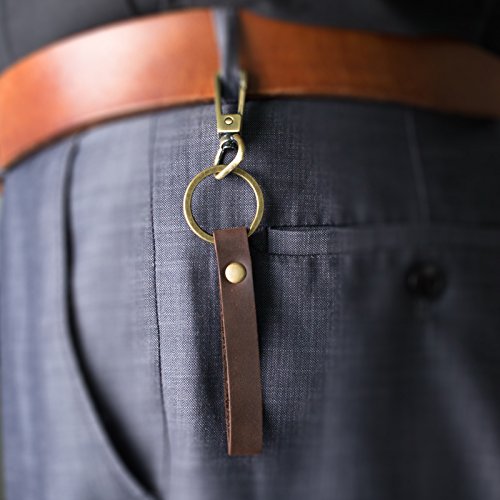 Ancicraft Leather Keychain For Women Men Car Home Key Ring Strap Holder Lanyard With Clasp (Dark Brown & Clasp) #TOP2