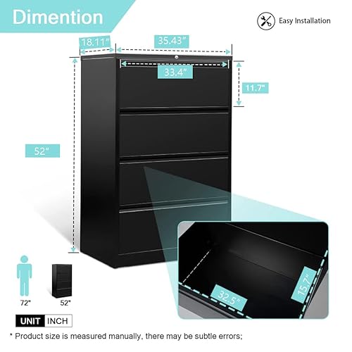 Gangmei Black 4 Drawer Metal Lateral File Cabinet With Lock, Metal Storage File Cabinet With Large Deep Drawers, Wide File Cabinet With Letter/Legal Size, For Home Office,Assembly Required(4 Drawer) #TOP2
