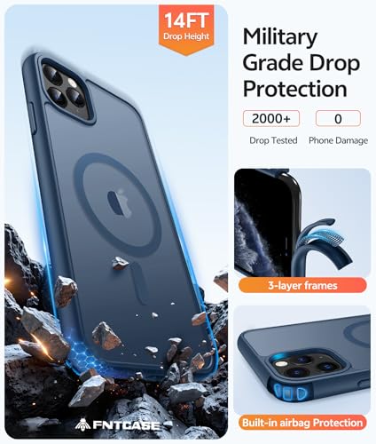 Image of FNTCASE for iPhone 11 Pro Case: [Compatible with Magsafe] Translucent Matte Magnetic Phone Cover - Military Grade Drop Protection Shockproof Protective for iPhone 11Pro 2019 Cases - Blue