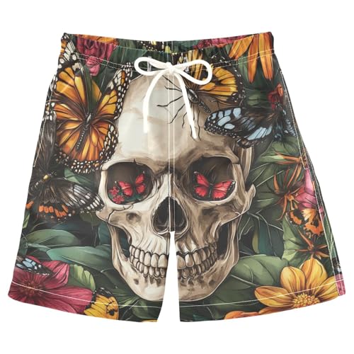 Jucciaco Boys Beach Board Shorts Skull Butterfly Flower Swim Trunk Teen Swimwear