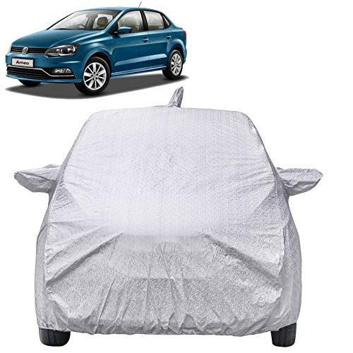 Image of Waterproof Car Body Cover Compatible with Volkswagen Ameo with Mirror & Antenna Pockets (Shinning Silver)