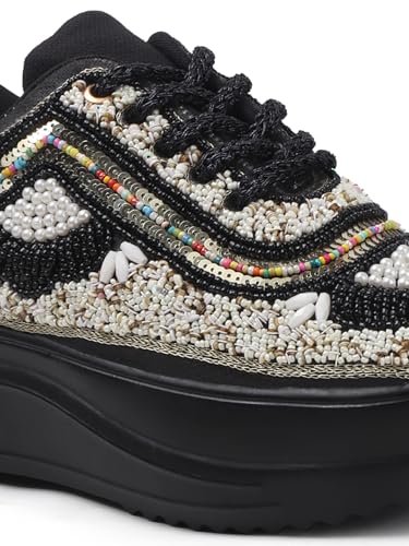 Image of LENSBURY Women Hand Embroidery Wedding Party Bridal Floral High Heel Sneakers I Cushioned Insole I Comfortable Wear Wedge Shoes I for Ladies and Girls LBCNV4037