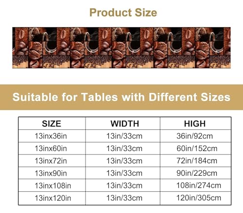 Image of Coffee Print Table Runner Rectangle Modern Art Coffee Cup Coffee Bean Abstract Heart Non-Slip Print for Dining Room Kitchen Living Room Party 13x36 inch