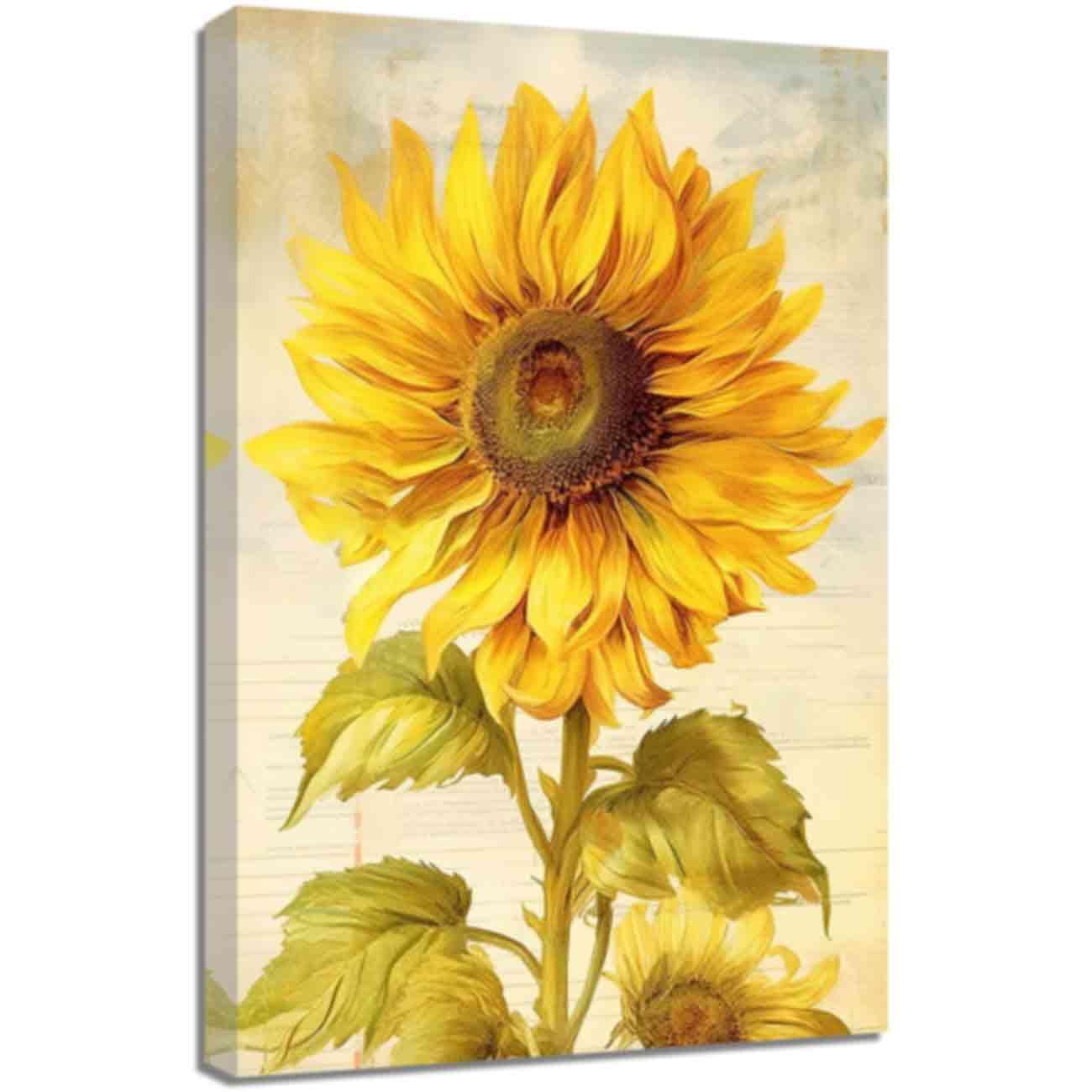ZQQART Vintage Sunflower Picture Canvas Wall Art Yellow Sunflower Nature Floral Painting Blossom Flowers Landscape Poster for Home Wall Decor (Yellow,28L x 42W)