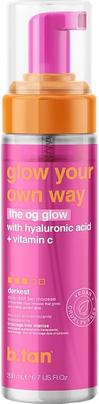 Clear Self Tanner Foam | Glow Your Own Way - Rinse Free, Best 1 Hour Express Sunless Tanning Water Mousse, Dark, No Transfer, Moisturizing, Face & Body, No Fake Tan Smell, 6.7 Fl oz