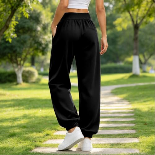 Aniywn Sweatpants For Women With Pockets Baggy Fleece Wide Leg Joggers | Black Baggy Sweatpants Women Elastic High Waisted Fleece Lined Lounge Pants Loose Fit Fall Winter Sweat Pants With Pockets - image 5