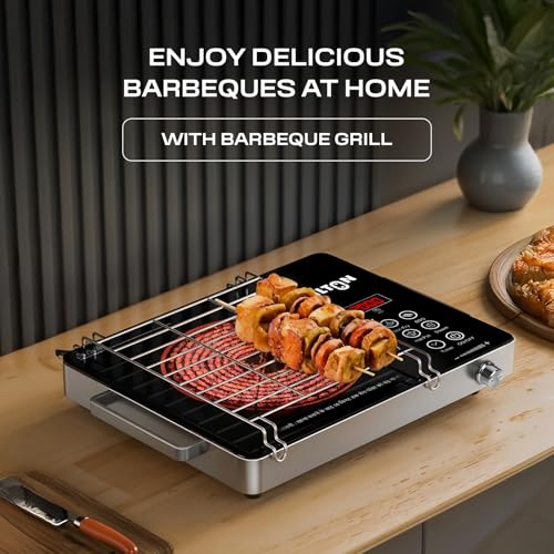 Image of MILTON Classic 2200 Watt Infrared Cooktop with Crystal Glass & Touch Panel | 4 Pre set cooking Modes | Stir-fry | BBQ | Hot Pot | Steam | 60C to 600C | Digital time & Watt display - Classic SIlver