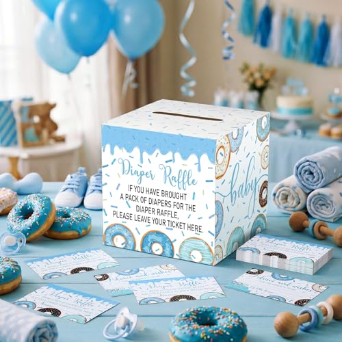 Image of Teling 51 Pieces Diaper Raffle Tickets with Card Box,Baby Boy Sprinkle