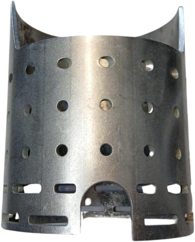 Side view of the EDILKAMIN SP.4 R1115040 Laguna steel crucible, showing the full height and the arrangement of the air slots at the bottom.