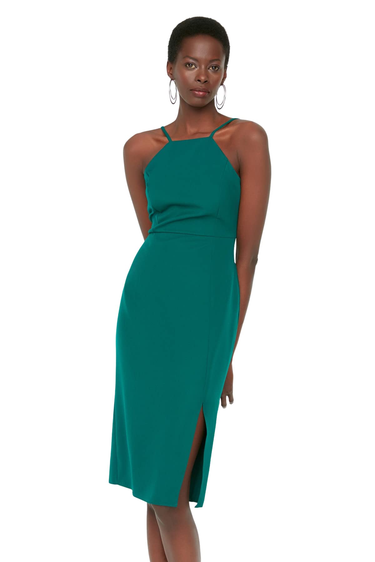 Trendyol Women's Emerald Green Midi Bodycon Regular Woven Dress