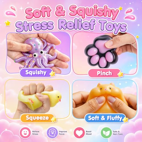 20 Pack Taba Squishy Toys,8 Large Squishies with 12 Mini Keychain Squishies,Cute Animal & Paw Stress Relief Squeeze Toys for Kids,Birthday Party Favors Halloween Goodie Bag Stuffers with Carry Bag by DODOLOL - Used condition - Image 4