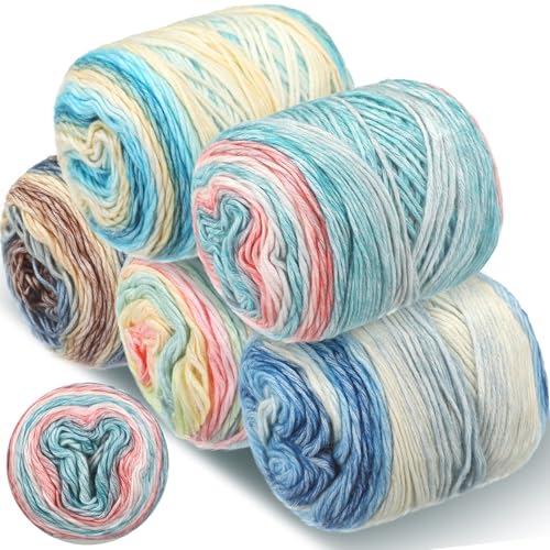 Timgle 5 Rolls Cake Yarn for Crocheting and Knitting 17.5 oz Multicolor Flower Ombre Yarn Soft Self Striping Crochet Craft Yarns for Scarves, Shawls, Blankets, Garments Making(Blue)