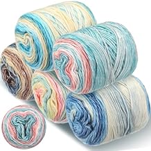 Timgle 5 Rolls Ombre Cake Yarn for Crocheting & Knitting, 3.5oz/100g 328yds Multicolor Self Striping Gradient Yarn, Soft 60% Cotton 30% Acrylic 10% Wool for Scarves Shawls Blankets GarmentsBlue