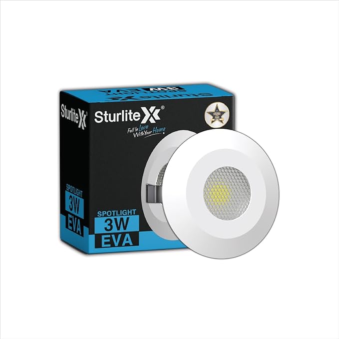 Sturlite Eva 3W LED Spotlight| Blue Light Color| 36mm-Cutout & Compact Design Ceiling Ligh| CRI Tech With High Voltage Protection Downlight - Pack of 1