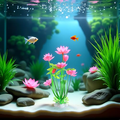 Image of 1pc Pink Artificial Water Plants,Plastic Artificial Lotus Fish Tank Ornament,Aquatics Grass Flower Simulation Wedding Favors,Plastic Plants for Party Fish and Aquatic Pets Aquarium Decor