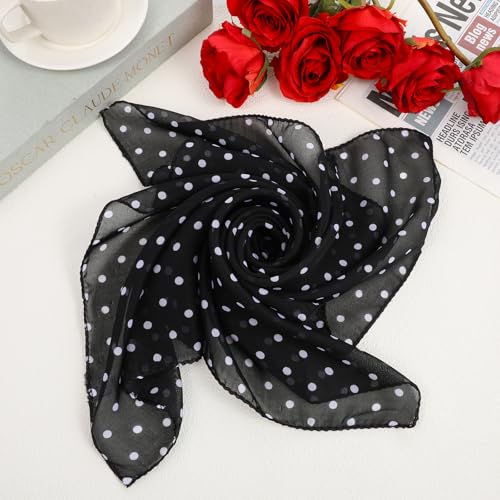 Chiffon Scarf Square Neck Scarf Polka Dot Bandana Square Handkerchief 1950s Vintage Bow Headband Head Scarves Bandana Headband Satin Scarves for Women and Girls2