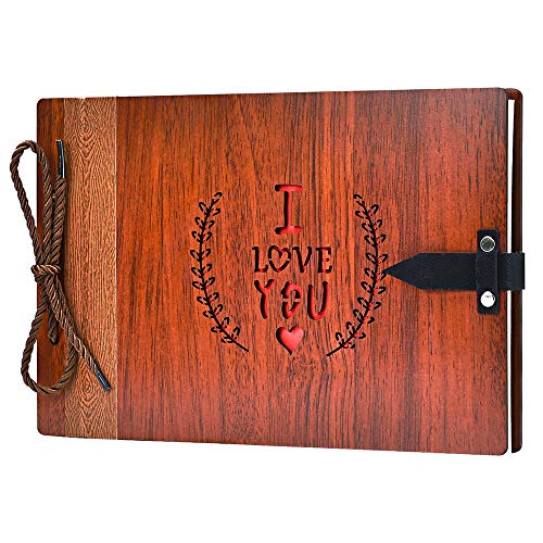 ZEEYUAN Wooden Photo Album Scrapbook DIY Photo Book Wedding Guest-Book 80 Pages Travel