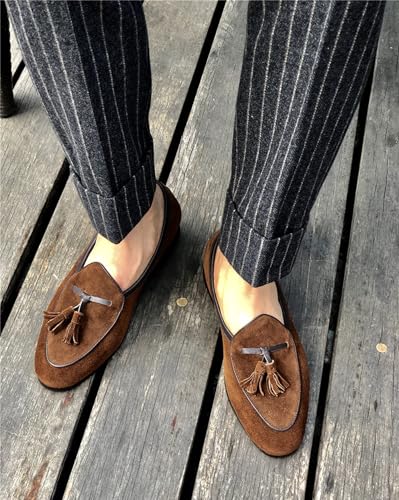 Santimon Men's Suede Tassel Loafers - Slip-On Dress Shoes for Casual, Business, Wedding & Prom - Modern Penny Loafers for Suits & Tuxedos4