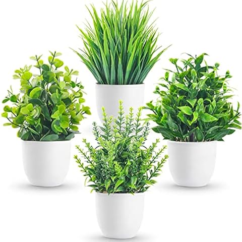 Miracliy 4 Pack Fake Plants Small Artificial Faux Plants Indoor for Home Office Farmhouse Bathroom Decor Cover